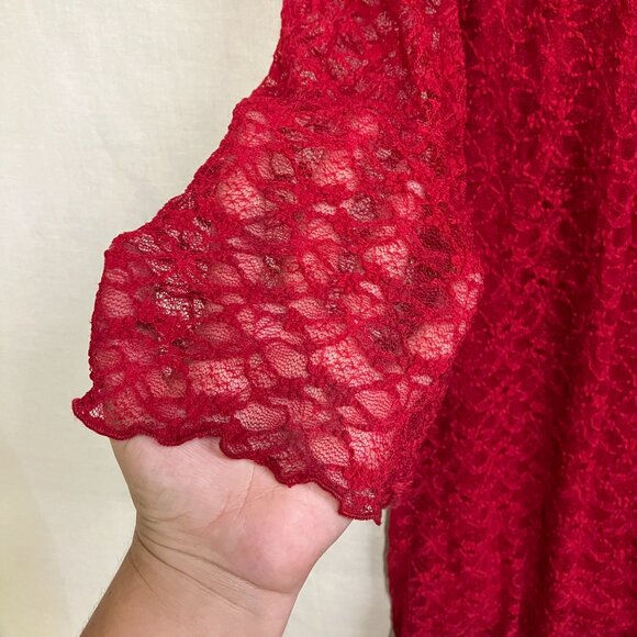 Art Class Girl's Red XXL (16/18) Long Sleeve Lace Dress Lace Overlay Lined - Picture 4 of 9